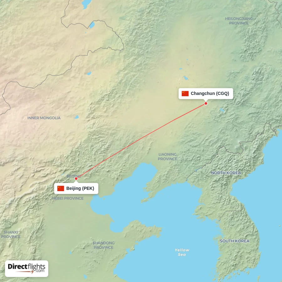 PEK - CGQ route map