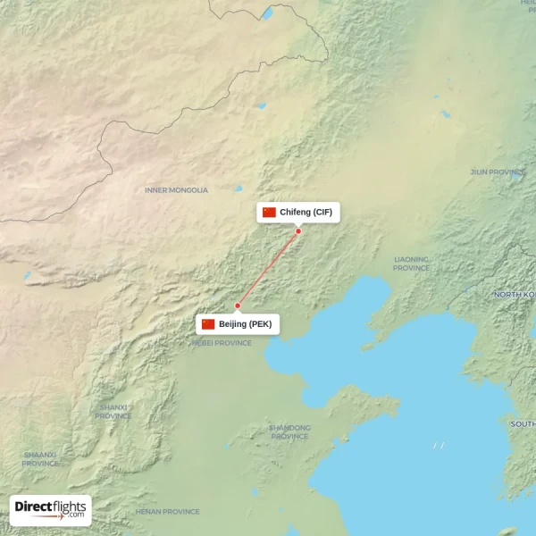 Beijing - Chifeng direct flight map
