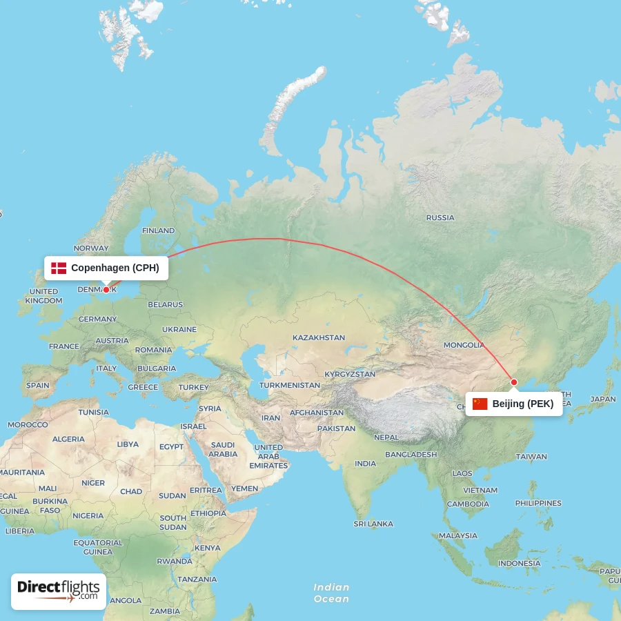 PEK - CPH route map