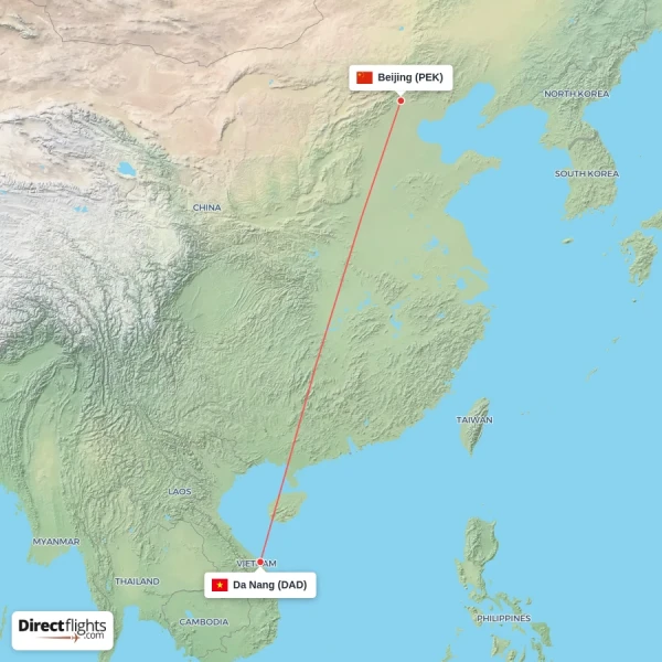 Beijing - Da Nang direct flight map