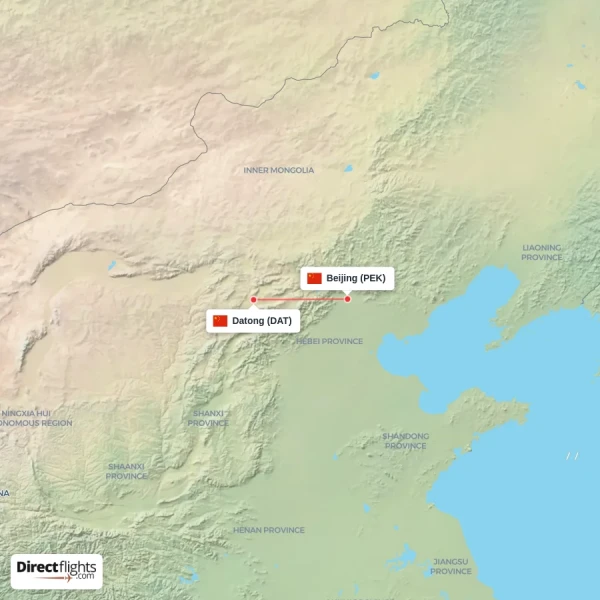 Beijing - Datong direct flight map