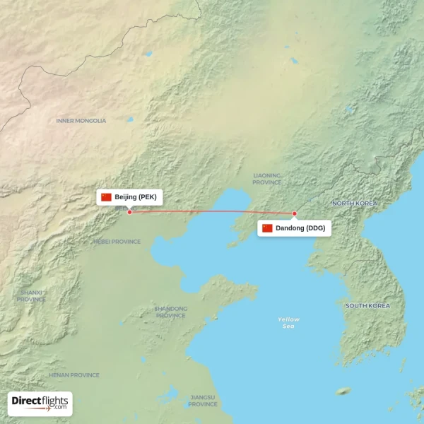 Beijing - Dandong direct flight map