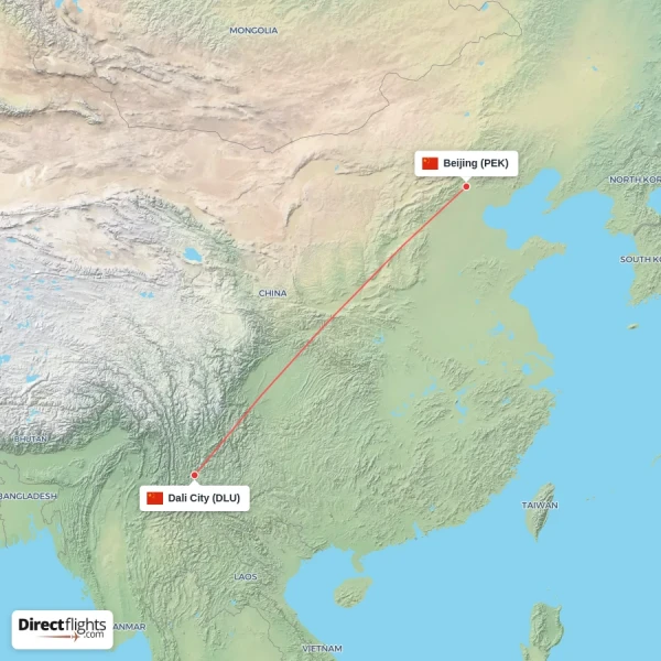 Beijing - Dali City direct flight map