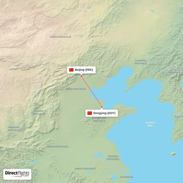 Beijing - Dongying direct flight map