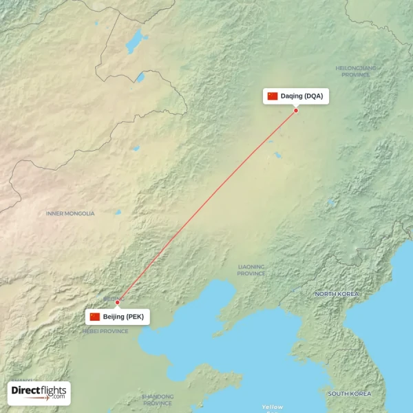 Beijing - Daqing direct flight map