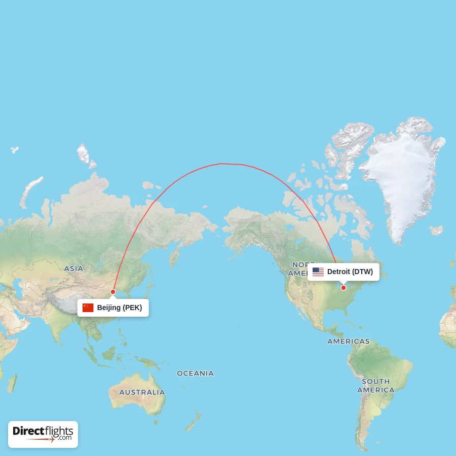 PEK - DTW route map