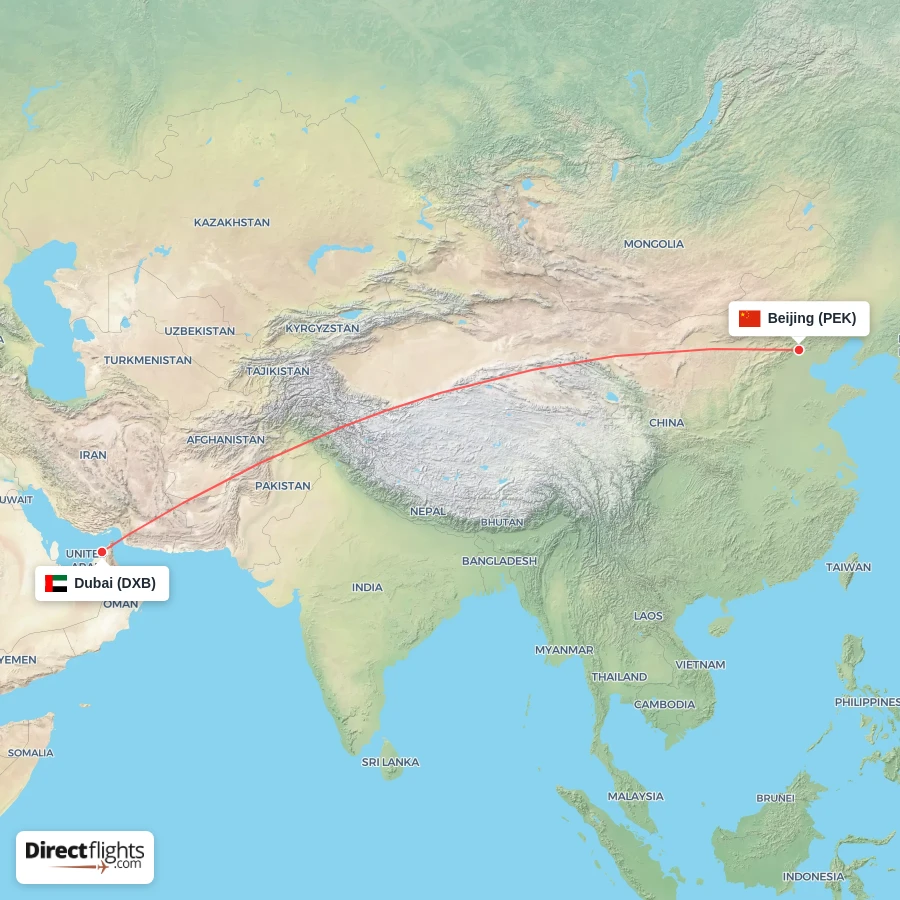 PEK - DXB route map