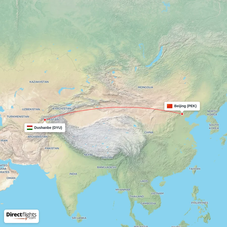 PEK - DYU route map