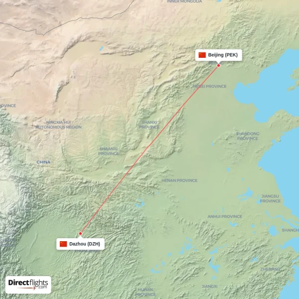 Beijing - Dazhou direct flight map