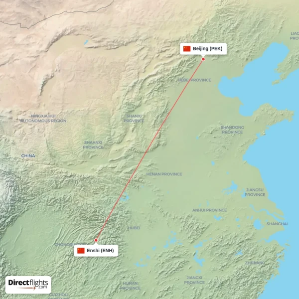 Beijing - Enshi direct flight map