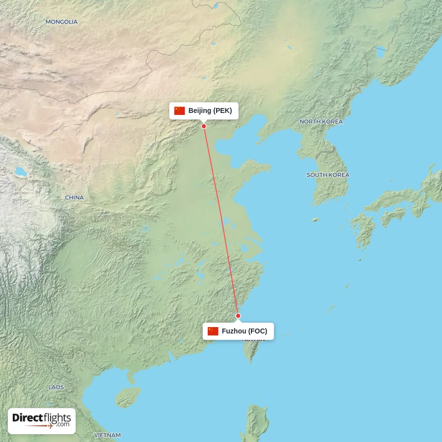 PEK - FOC route map