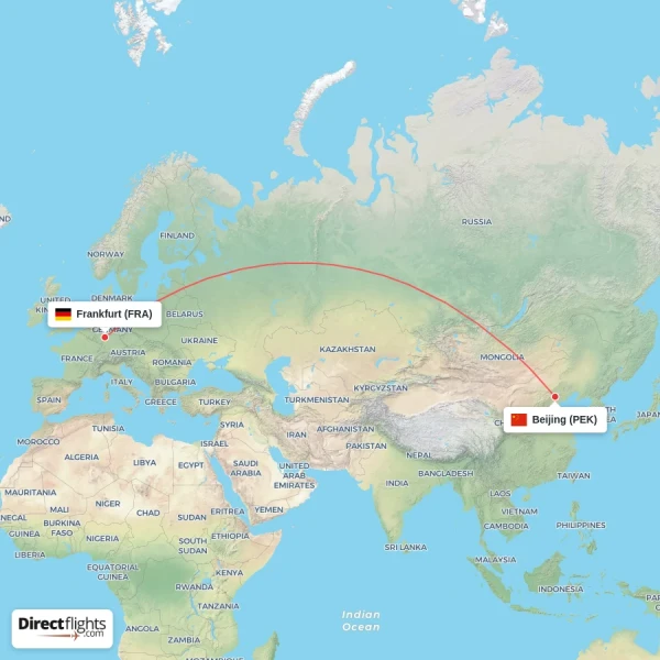 Beijing - Frankfurt direct flight map