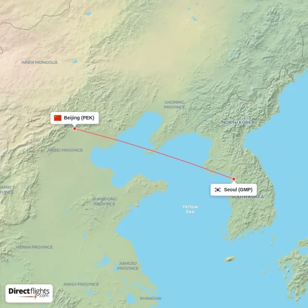 Beijing - Seoul direct flight map
