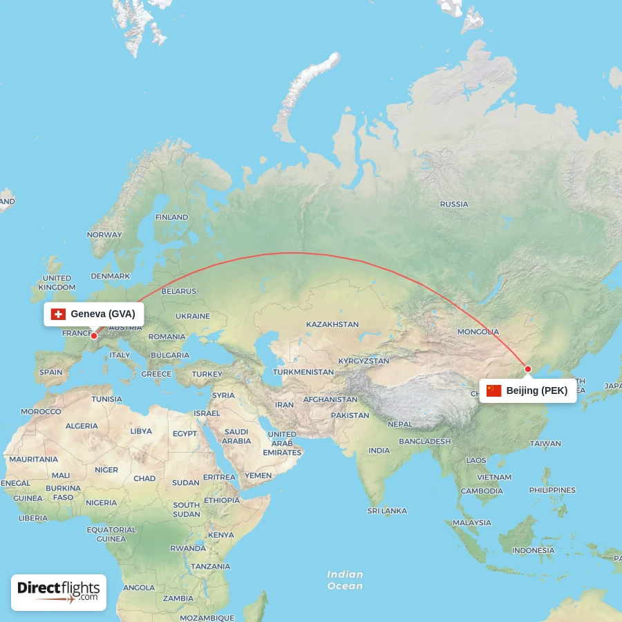 PEK - GVA route map