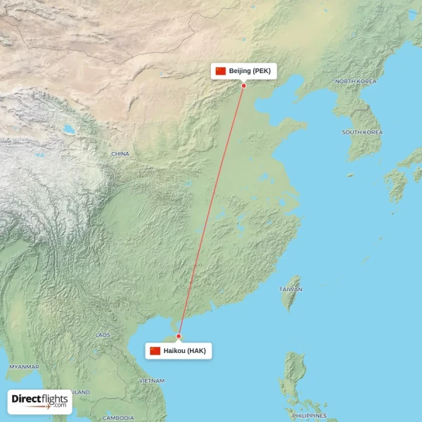 Beijing - Haikou direct flight map