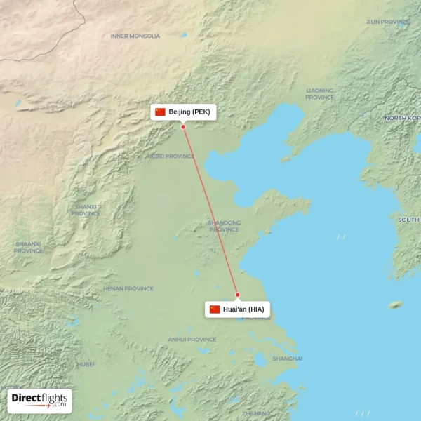 Beijing - Huai'an direct flight map