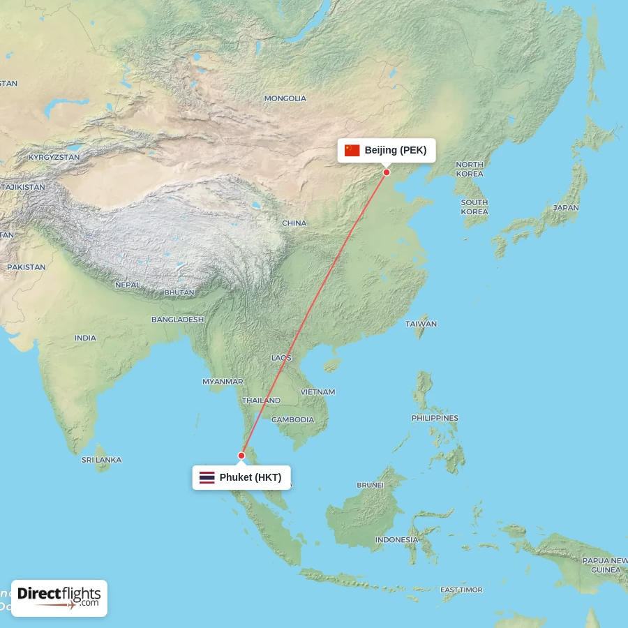 PEK - HKT route map