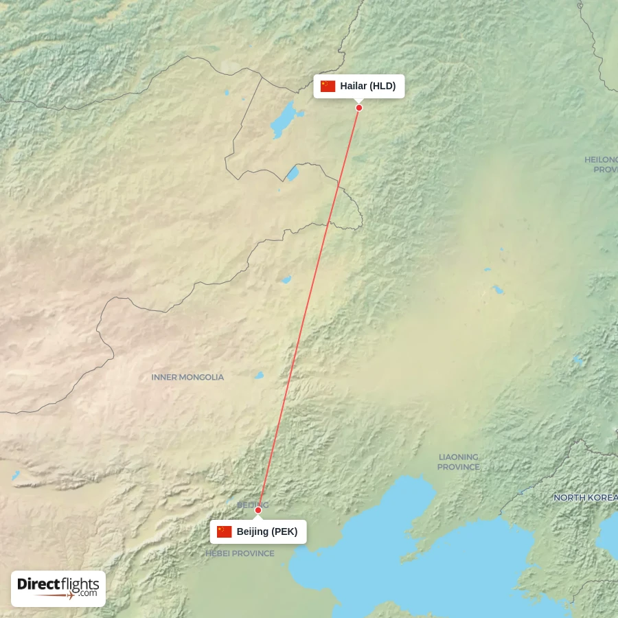 PEK - HLD route map