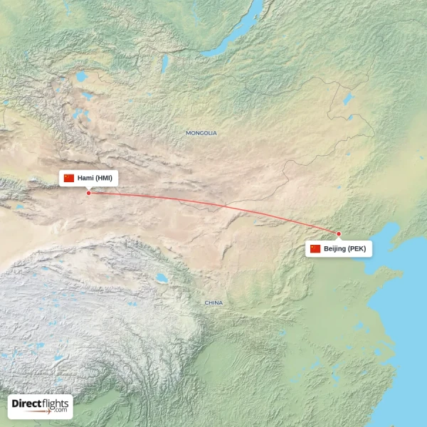 Beijing - Hami direct flight map
