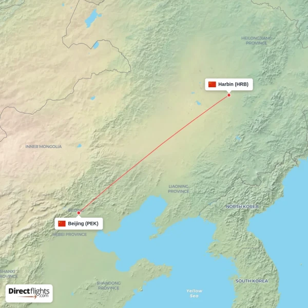 Beijing - Harbin direct flight map