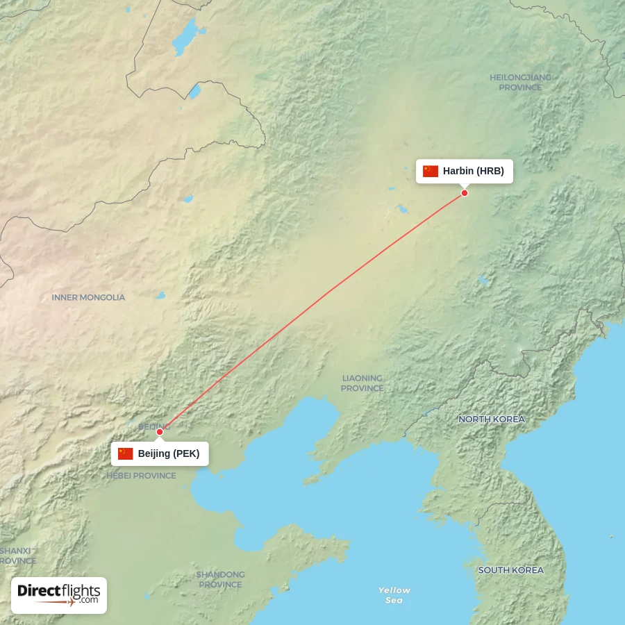 PEK - HRB route map