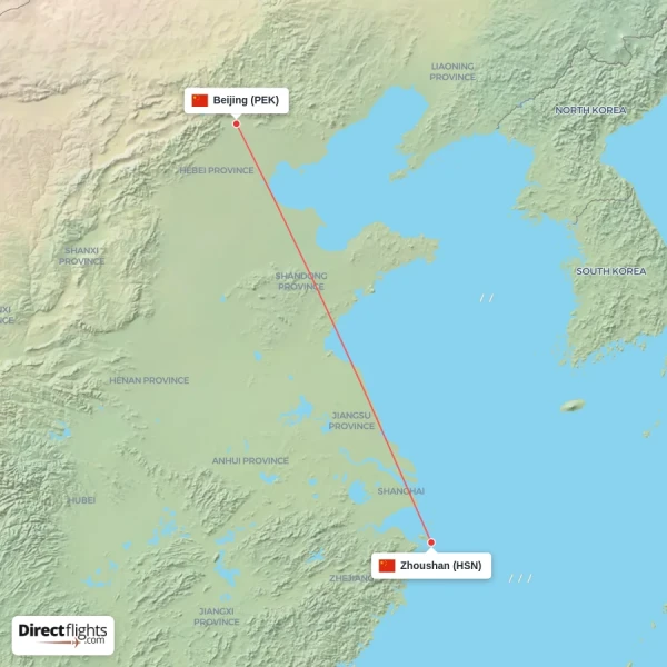 Beijing - Zhoushan direct flight map