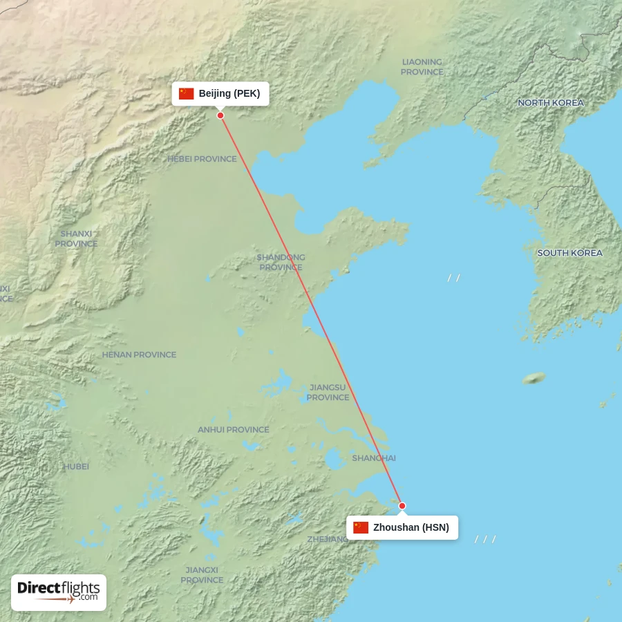 PEK - HSN route map