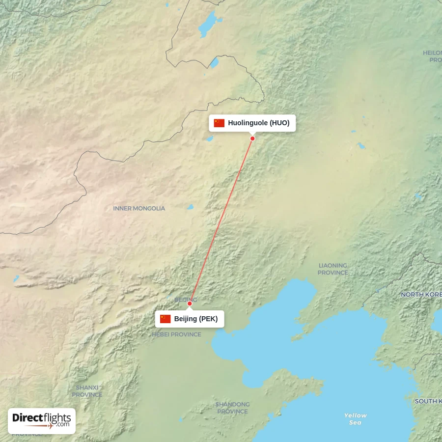PEK - HUO route map