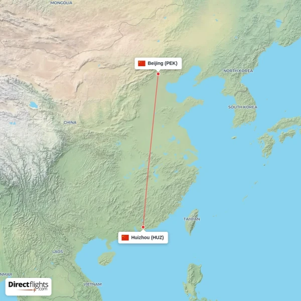 Beijing - Huizhou direct flight map