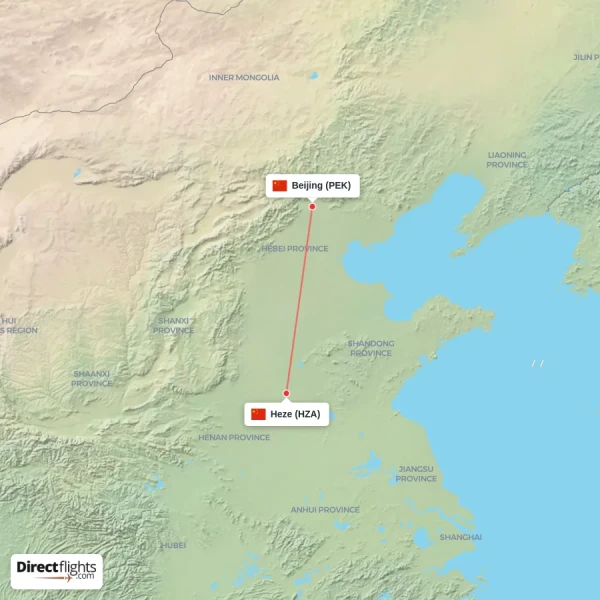 Beijing - Heze direct flight map