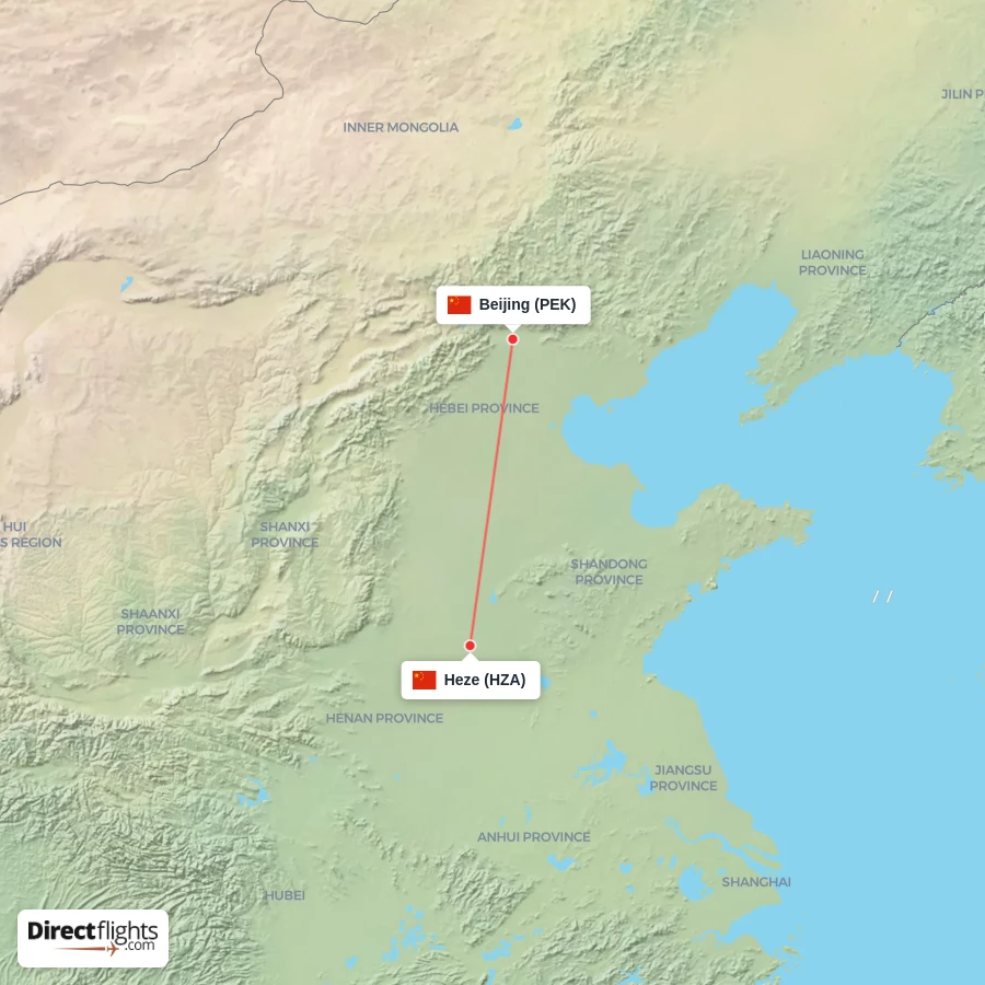 PEK - HZA route map