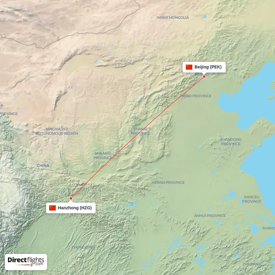 PEK - HZG route map