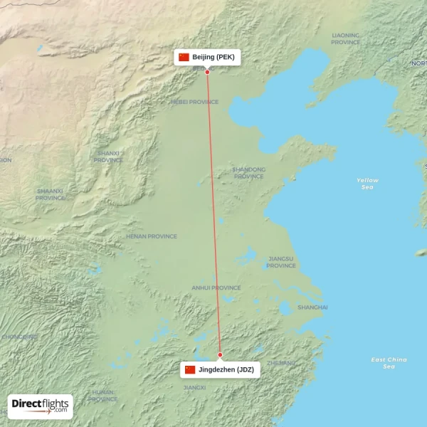 Beijing - Jingdezhen direct flight map