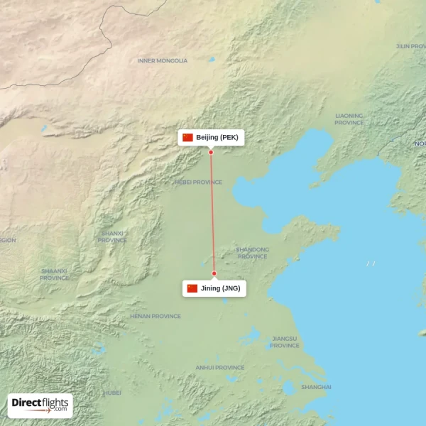 Beijing - Jining direct flight map
