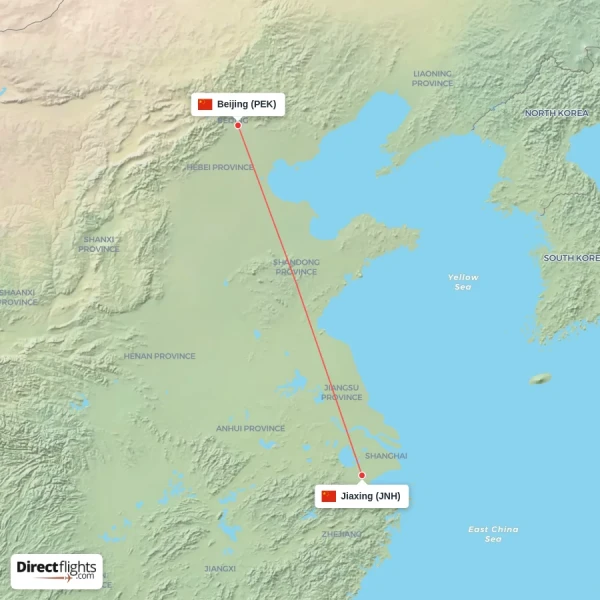 Beijing - Jiaxing direct flight map