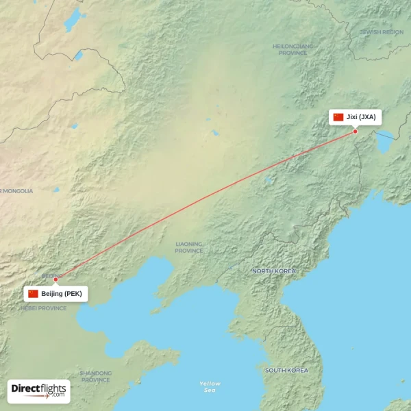 Beijing - Jixi direct flight map