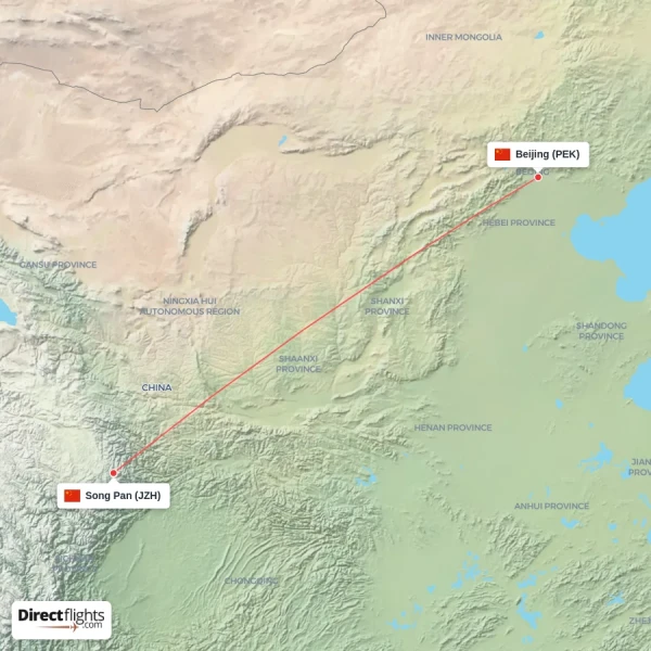 Beijing - Song Pan direct flight map
