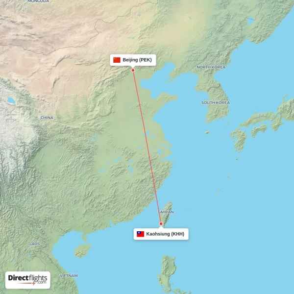 Beijing - Kaohsiung direct flight map