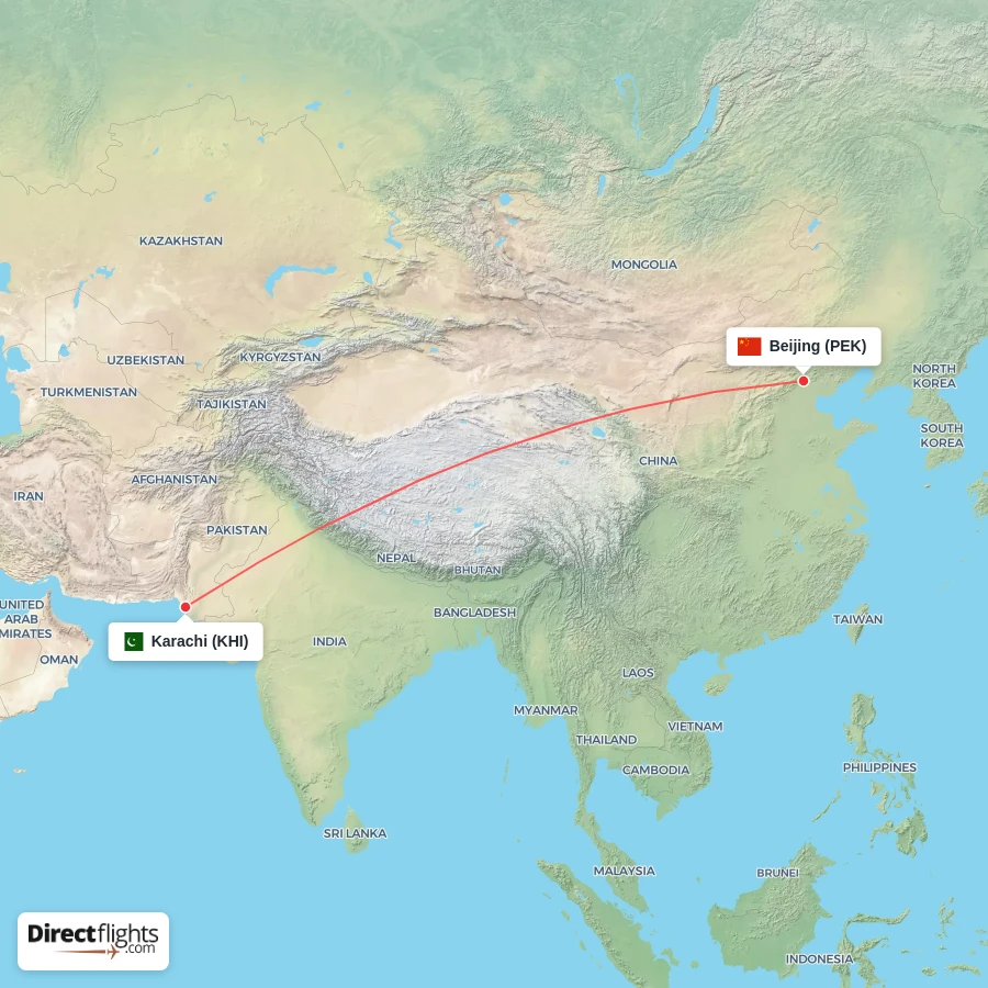 PEK - KHI route map