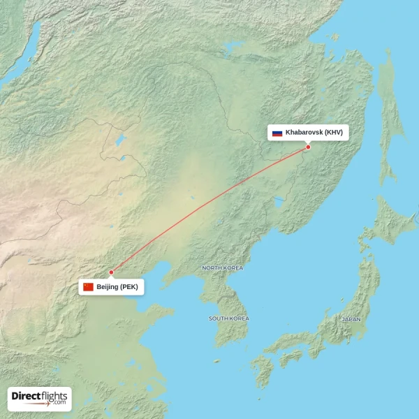 Beijing - Khabarovsk direct flight map
