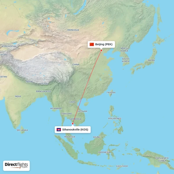 Beijing - Sihanoukville direct flight map