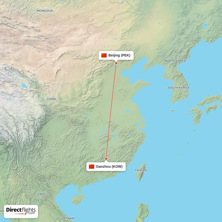 PEK - KOW route map