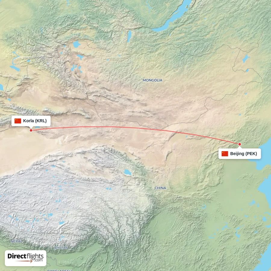 PEK - KRL route map