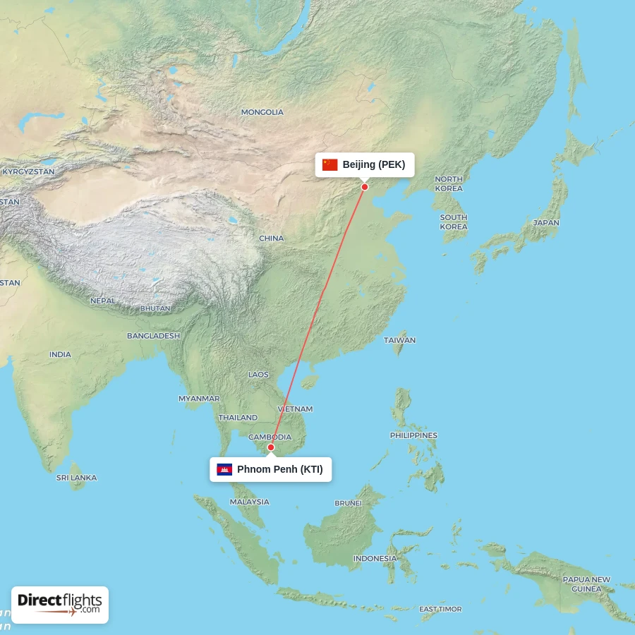 PEK - KTI route map