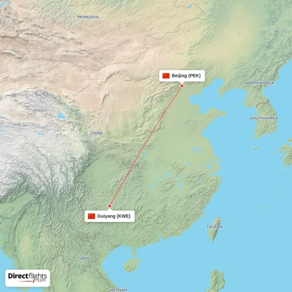 Beijing - Guiyang direct flight map