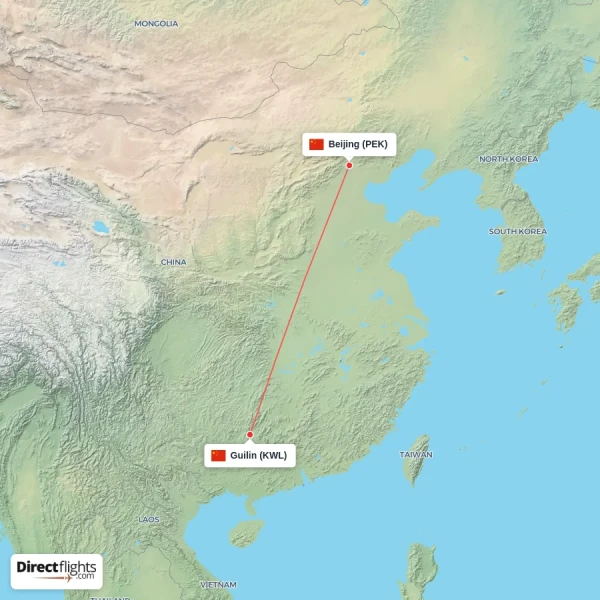 Beijing - Guilin direct flight map