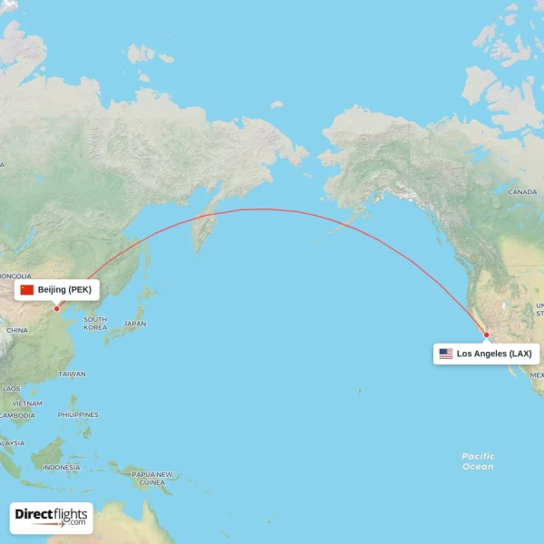 Beijing - Los Angeles direct flight map