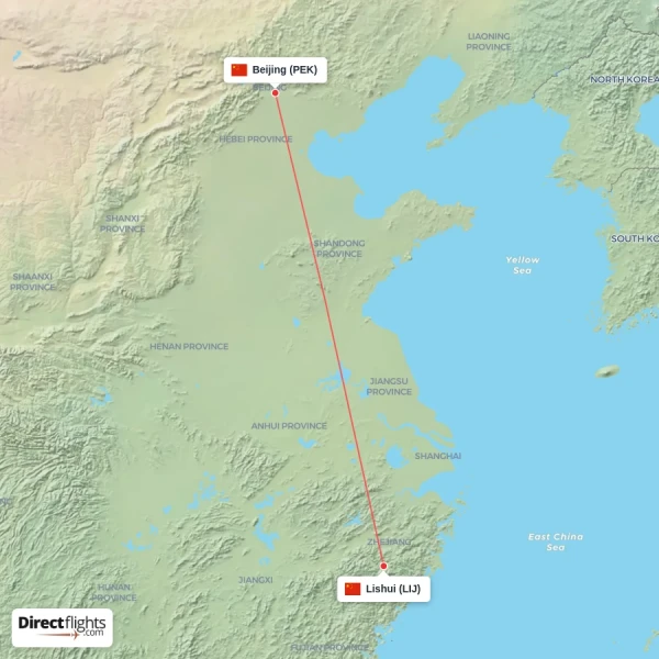 Beijing - Lishui direct flight map