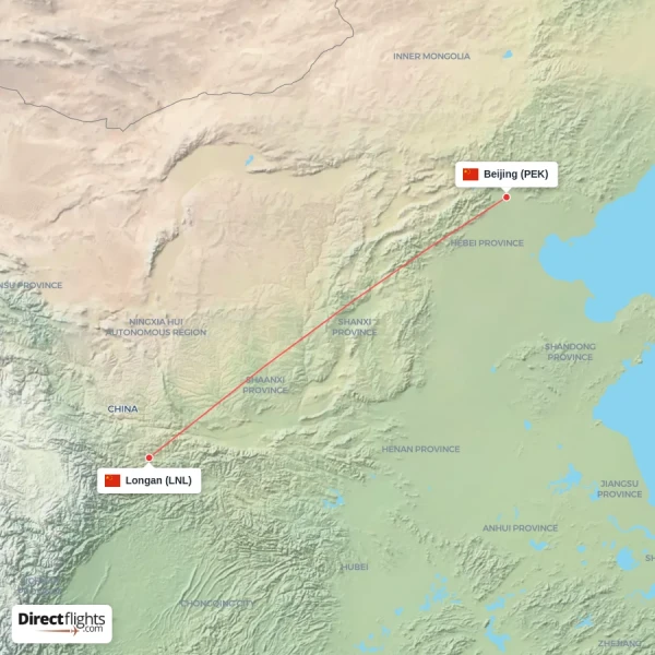 Beijing - Longan direct flight map