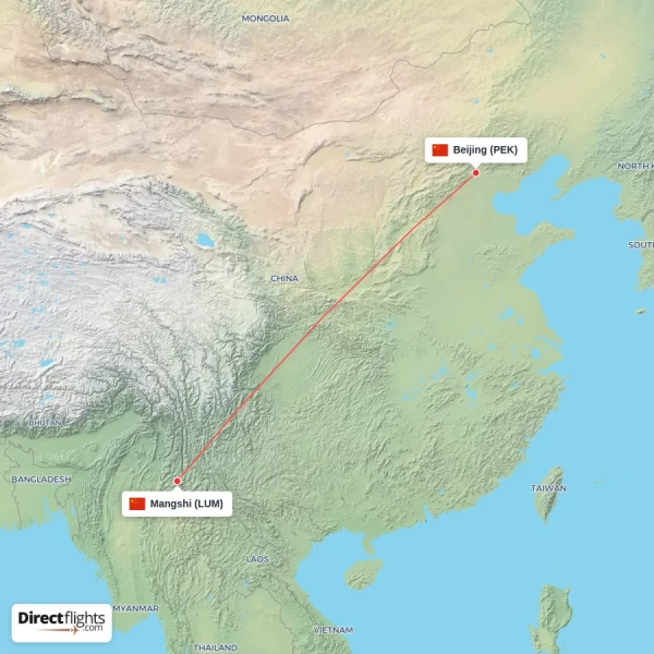 Beijing - Mangshi direct flight map